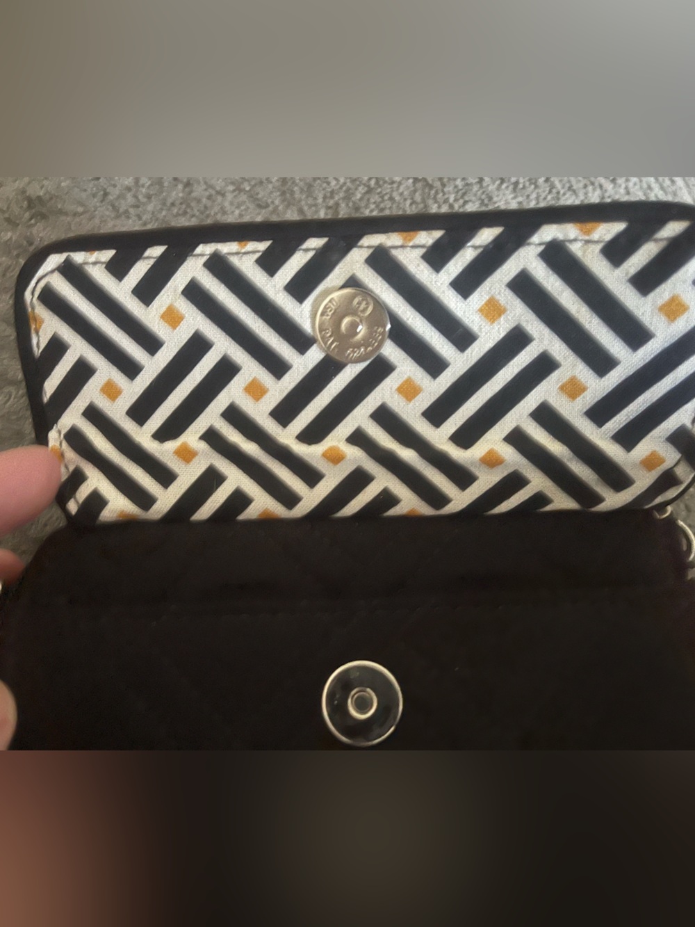 Vera Bradley Small Black Quilted Zip Wallet with Metal Plaque. - Picture 2 of 3
